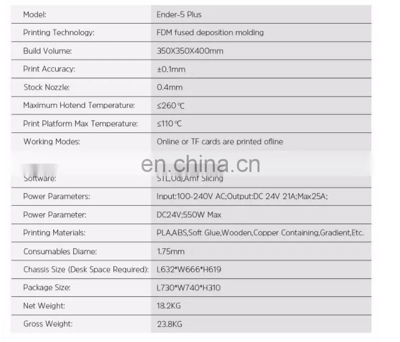2019 Industry machinery creality ender-5 plus doll jewelry bracelet 3d home printer dental for filament 3d printing materials