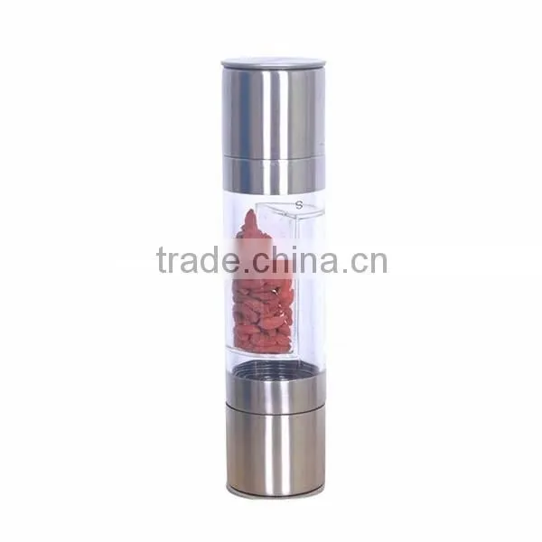 High quality double end mill salt and pepper grinder brushed tainless steel Salt & Pepper Mill Set 2 in 1,manual coffee grinder
