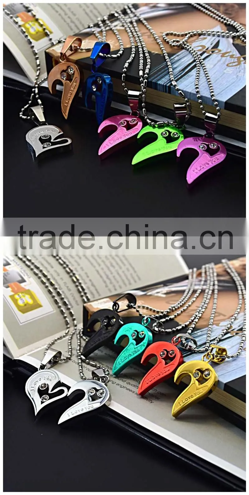 accessories heart necklaces plate color couple half heart pendants