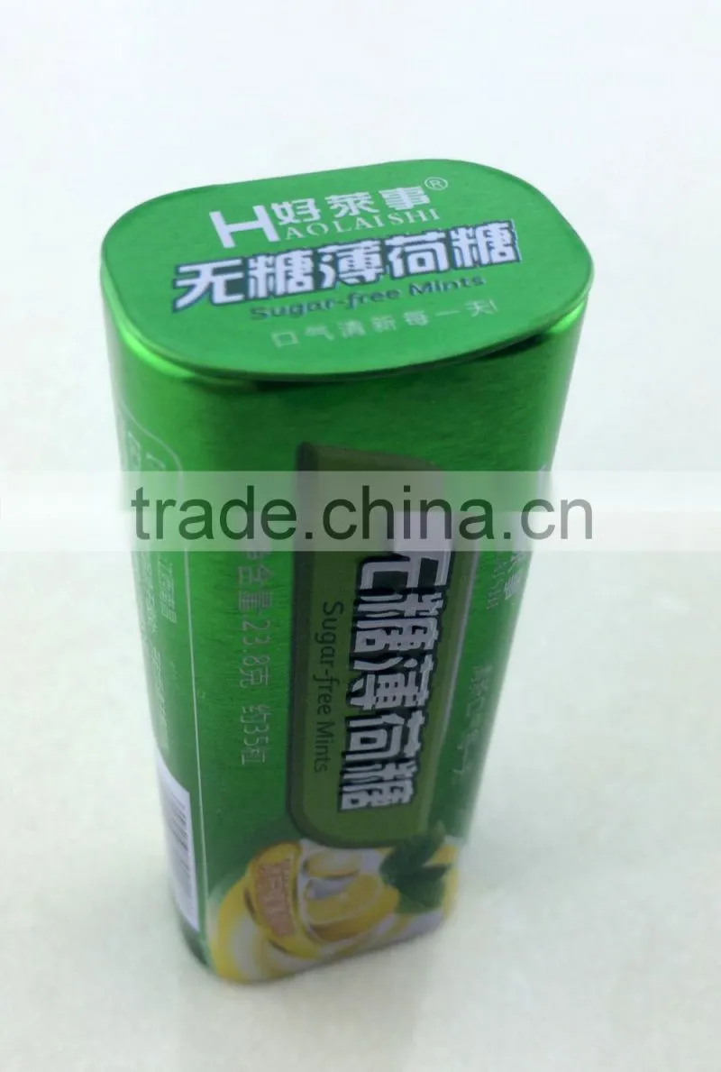 chewing gum metal tin box/candy packing tin can with hinged lid