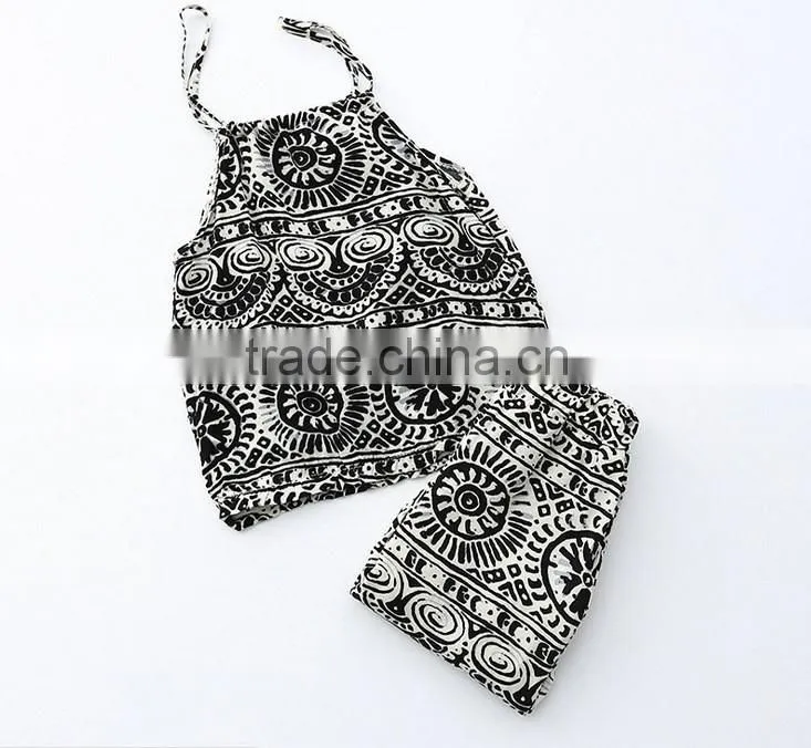 Summer Children Girl Clothes Set China Blue And White Strapless 2pcs Clothing Sets