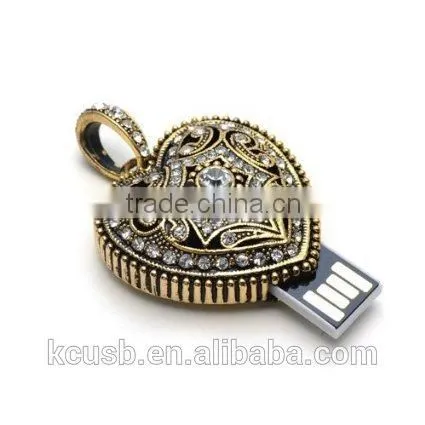 Vintage style heart shape necklace usb flash drive