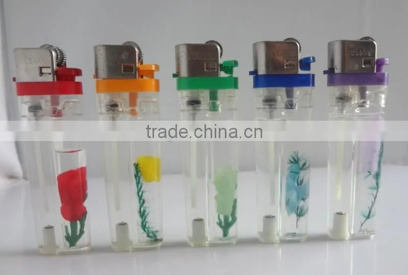 color head refillable flint wheel lighter with flower
