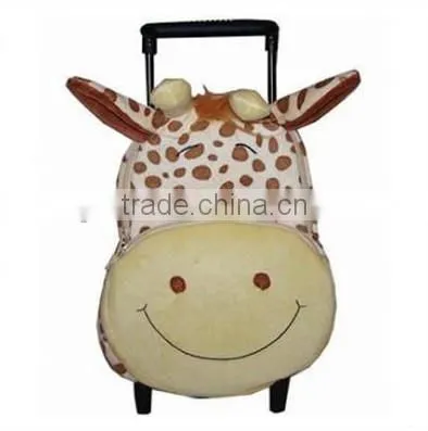 lovely kids trolley plush school bag/kids school bag with wheels