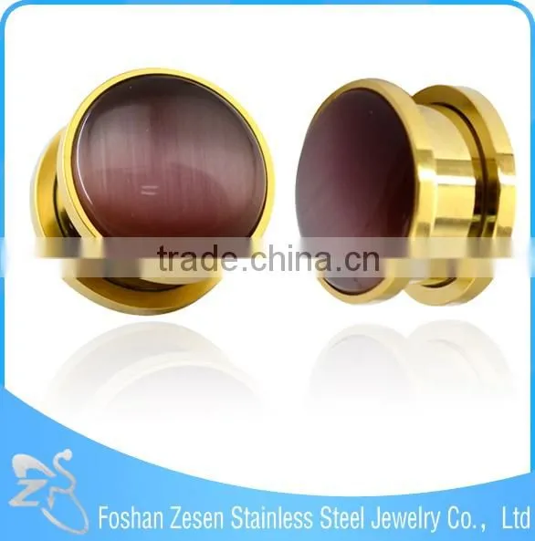 Gold Plated Stainless Steel Single Semi Precious Stone Ear Plug