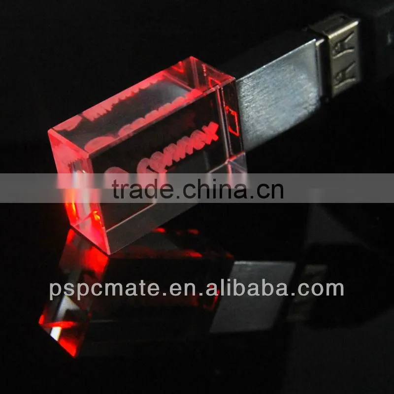 1GB-32GB crystal light up usb flash driver for gift promotion