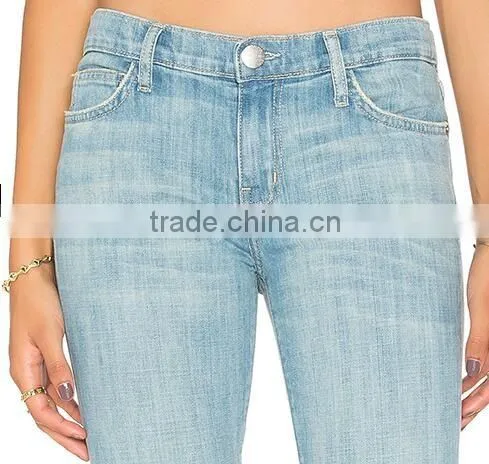 New Style Light Bule Stiletto Slight Whiskering Women Jeans Pant