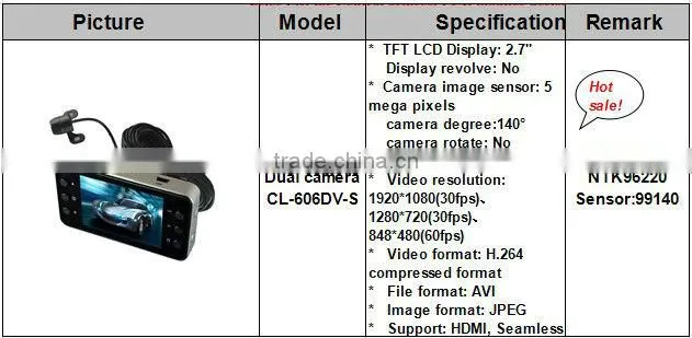 colorful life Hot sale 2.7 Inch dual camera connected cctv lcd dvr