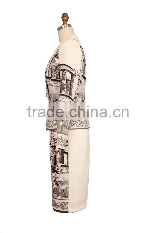 2015 dongguan latest floral long sleeve abstract church suits designs for women
