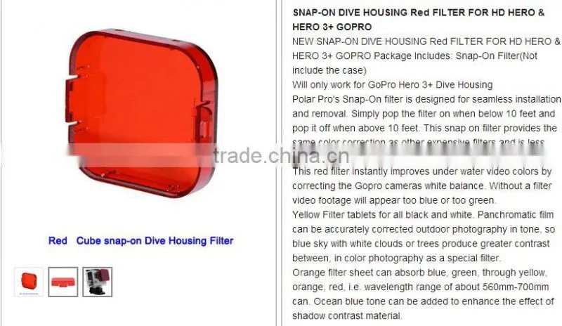 SNAP-ON DIVE HOUSING Red FILTER FOR HD HE RO & HE RO 3+ GO PRO