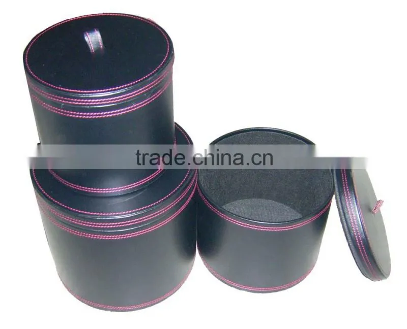 2015 new design Promotional colorful faux leather round storage bins set with lid