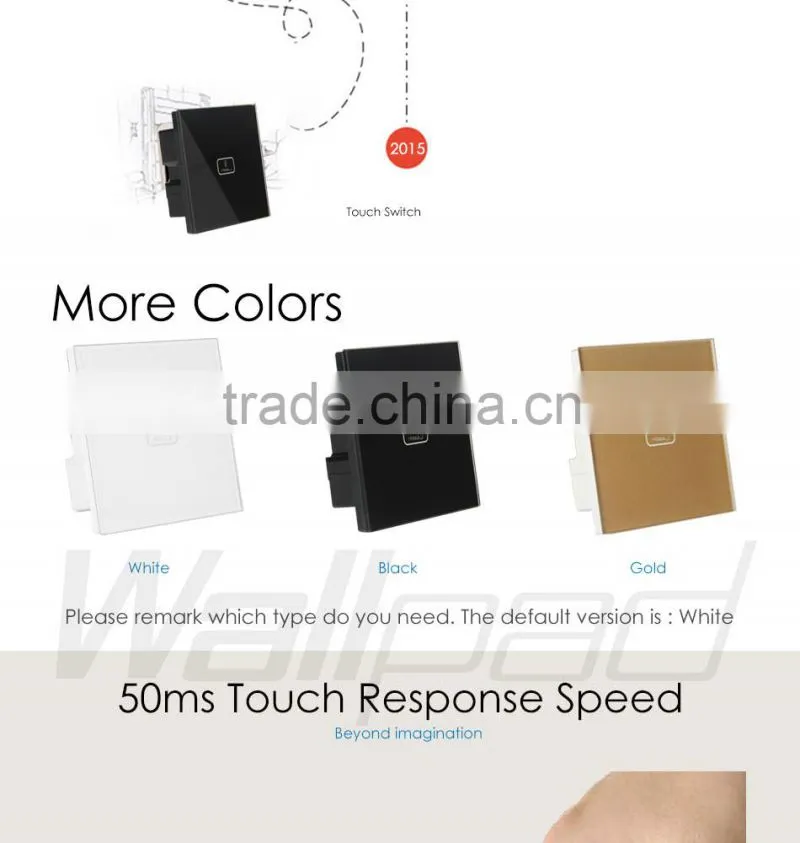 BS CE Approved Wallpad Gold Temepred Glass Switch Remote 1 Gang Wireless Electric Touch Screen Sensor Smart Home Switch Panel