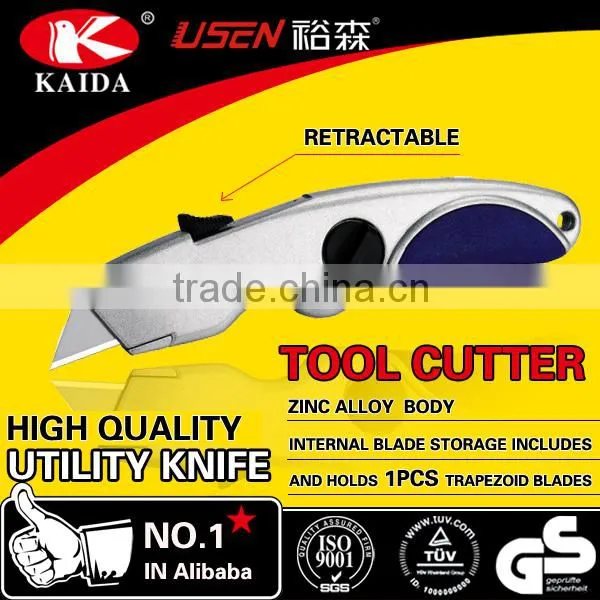 tool cutter Auto Retractable Safety Hook Blade Zinc Alloy Utility Cutter Knife