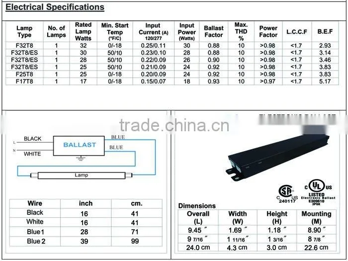 T8 1X32W Fluorescent Light Electronic Ballast(cULus and CSA Certificate)