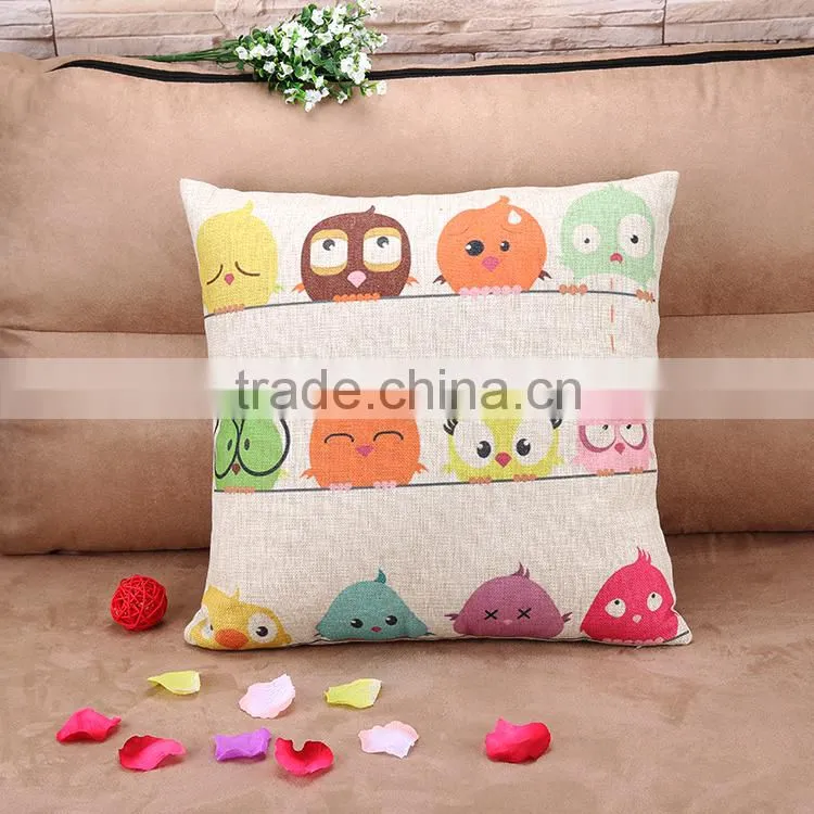 2015 cotton and linen Cartoon cute bird sofa cushion cover American country creative pillowcase