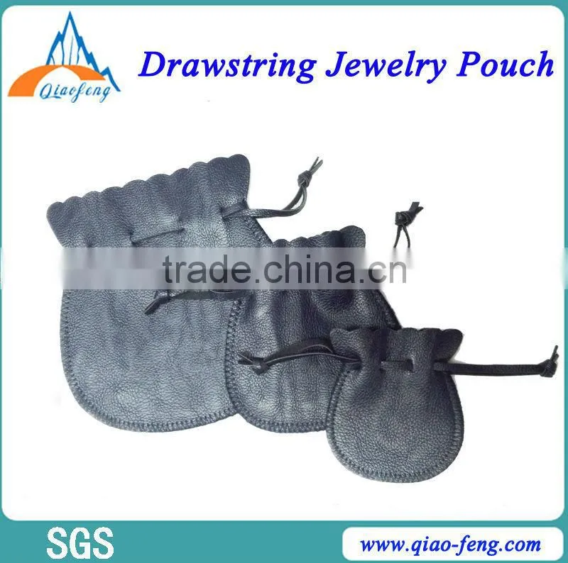 Drawstring black leather hanging jewelry bag Transactions