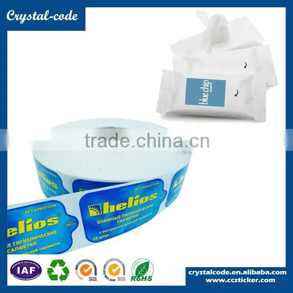 Waterproof removable adhesive sticker label paper, Baby wet wipe tissue sticker label, Easy remove adhesive stickers