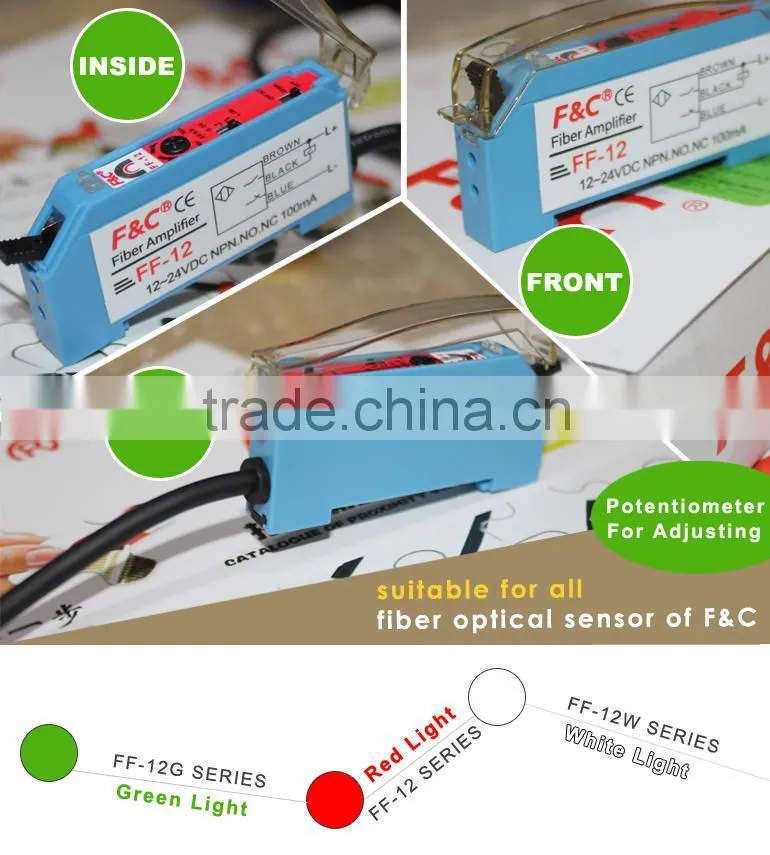 FF-12P PNP General Purpose Fiber optic Amplifier and fiber optic sensor for glass test