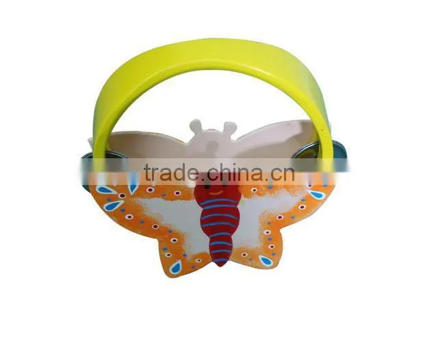 Children customized wooden toy musical Instrument butterfly tambourine for childen