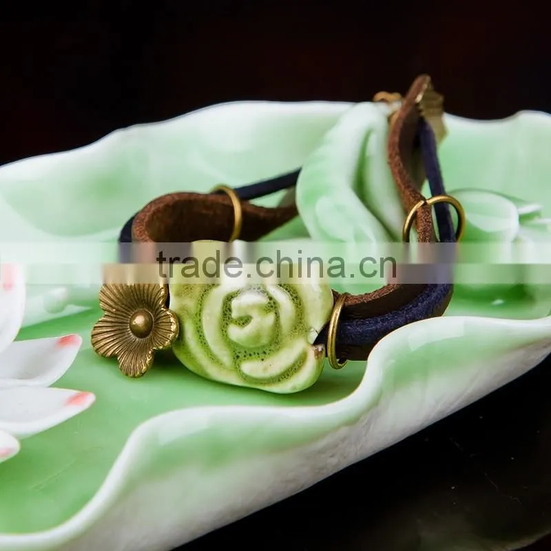Braided porcelain charm bracelet handwork woven friendship bracelet , Ceramic Bracelet