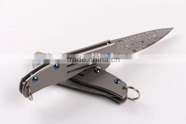 OEM Titanium alloy Handle Material and Damascus Blade Material Folding knife