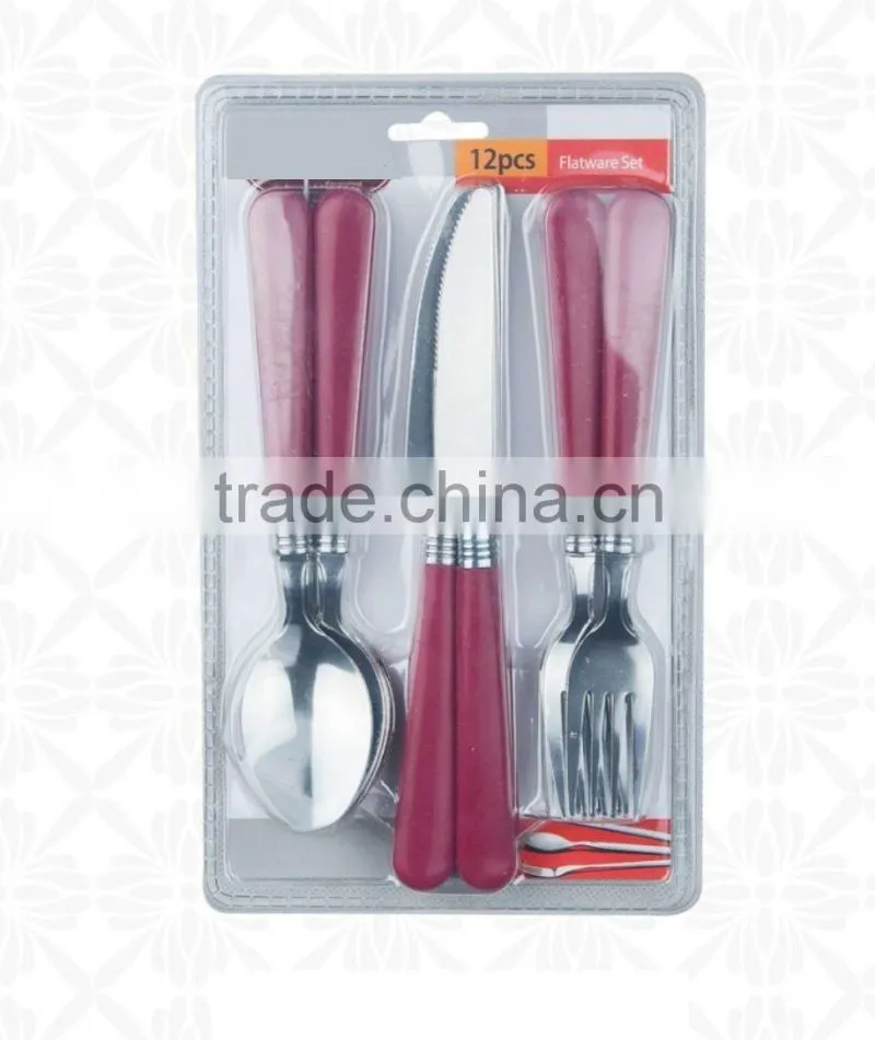 STAINLESS STEEL FLATEWARE SET, WITH PLASTIC HANDLE