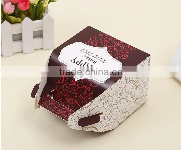 brown middle paper cake box with handle cracker box Muffin box Mousse box chicker