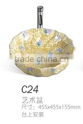 F08 Popular ceramic black basin, wave edge basin, round shape bowl colored basin white inside and black outside wash basin