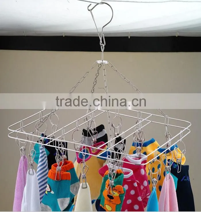clip design stainless steel towel hanger and clothes clip drying hanger