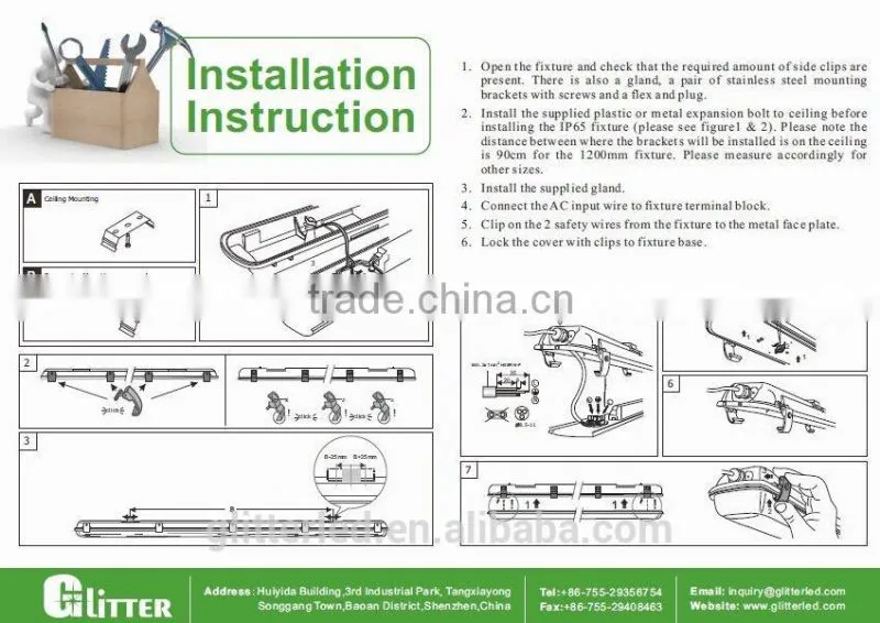 2015 high quality IP65 fixture LED tri proof light fixture 110lm/w