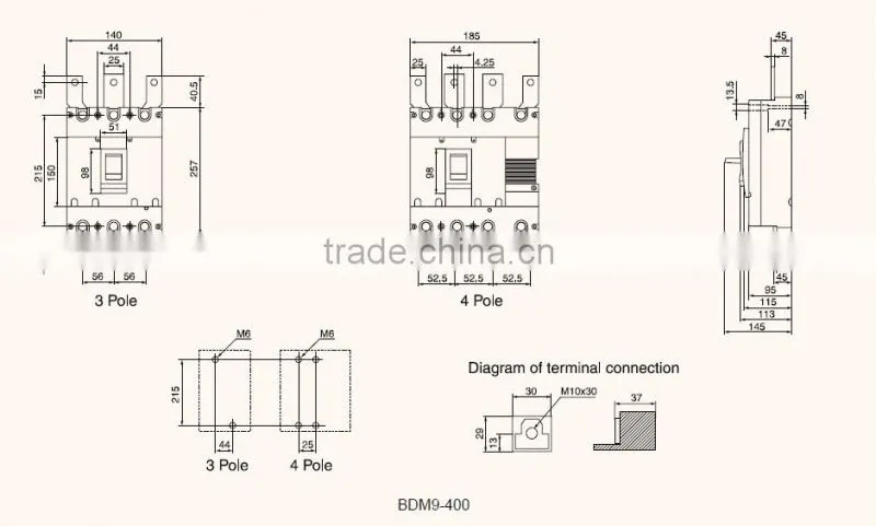 BDM9 ABS MCCB 60A 3P MOULDED CASE CIRCUIT BREAKER