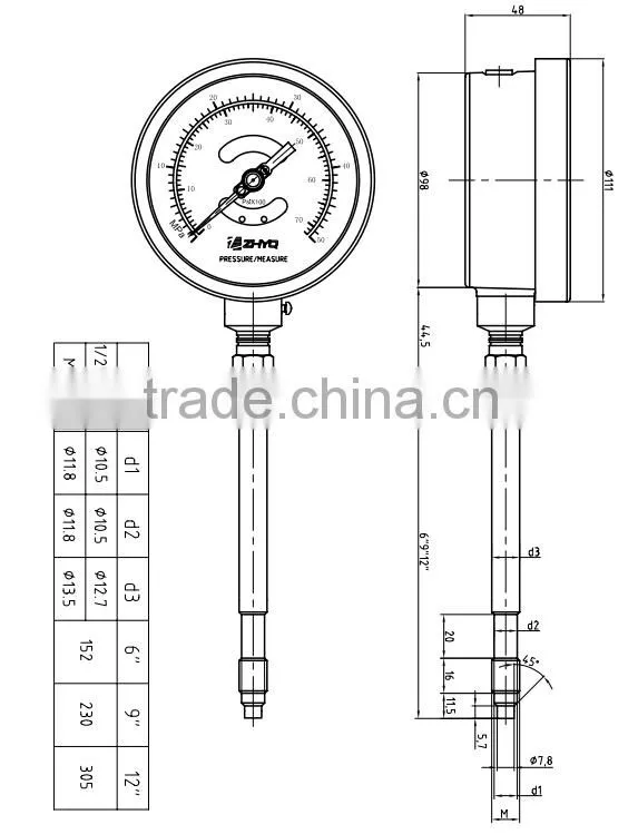 Mechanical rigid stem melt Pressure Gauge for plastic machinery
