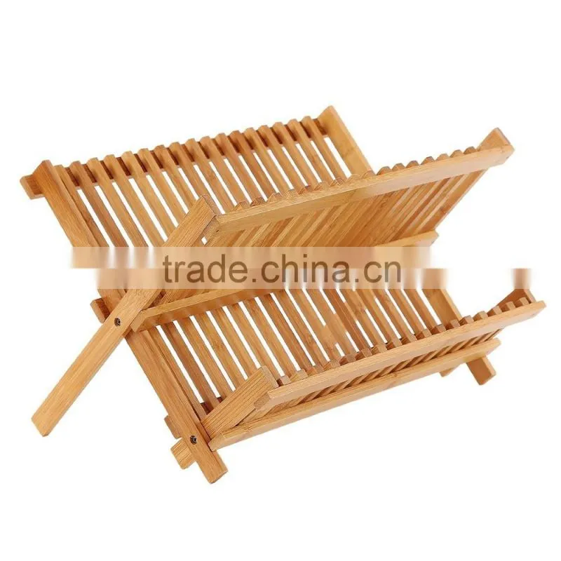 Bamboo Folding Dish Rack Dish Drying Rack Holder Utensil Drainer