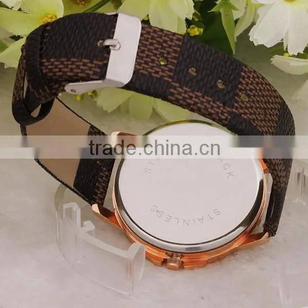 Factory Supply Simple Design Lattice Face Leather Watch