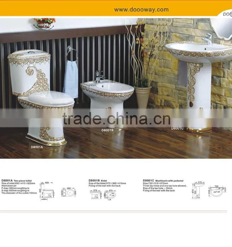 Hot Sale Bathroom Ceramics Decorated color two piece toilet