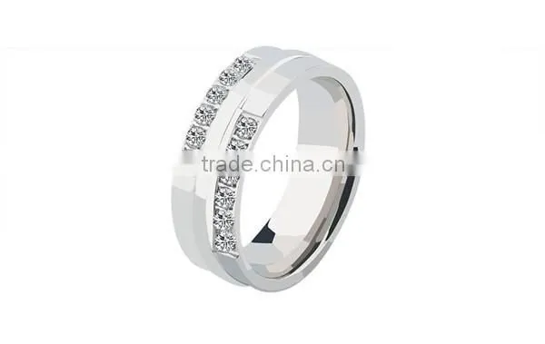 Eternity Style zircon casting stering silver charm 316l stainless steel wedding band ring for lovers