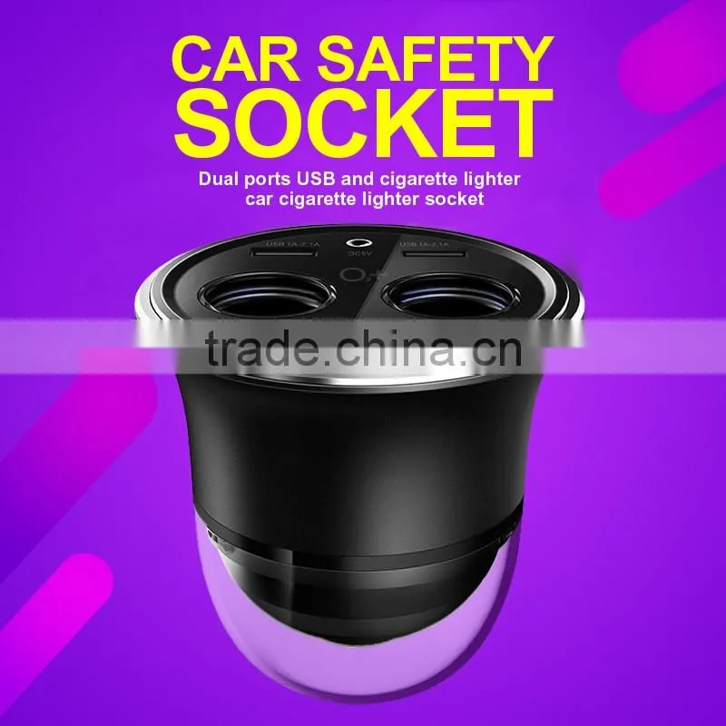 2017 Double cigarette car cigarette lighter socket dual usb car charger