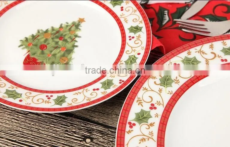Porcelain Christmas Tree Dinner Plate Set