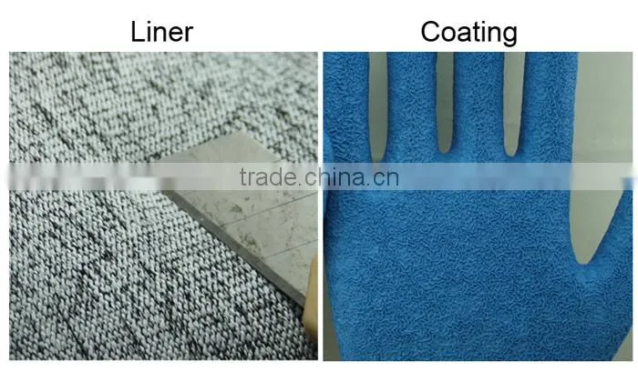 NMSAFETY nylon HPPE and glassfibre liner full coated blue nitrile anti cut working gloves