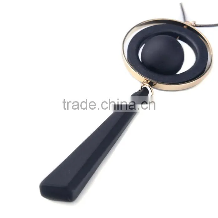 chunky bead ball wood hoop gold hoop rubber strip pendant necklace long geometric necklace