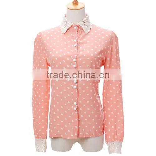2015 New European Style Blusas feminina Office Lady Lace Blouses Casual Chiffon Blouse Women Shirt Long Sleeve Casual Shirts