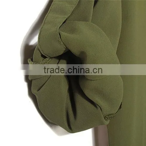 3 Colors Plus Size 2015 New Fashion Casual Women Clothing Ladies Chiffon Lapel Long Batwing Sleeve Shirt Top Blouse