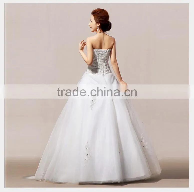 Newest Style Satin And Tulle Appliqued Elegant Ball Gown Simple Wedding Bridal dress