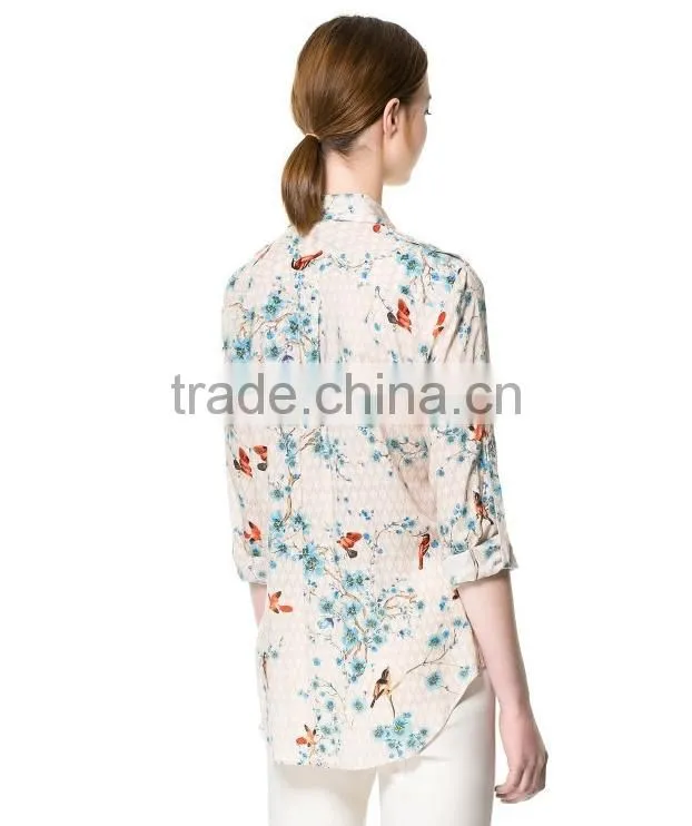 Fashion ladies blouse,bird printing woman shirt/women colthing long sleeve