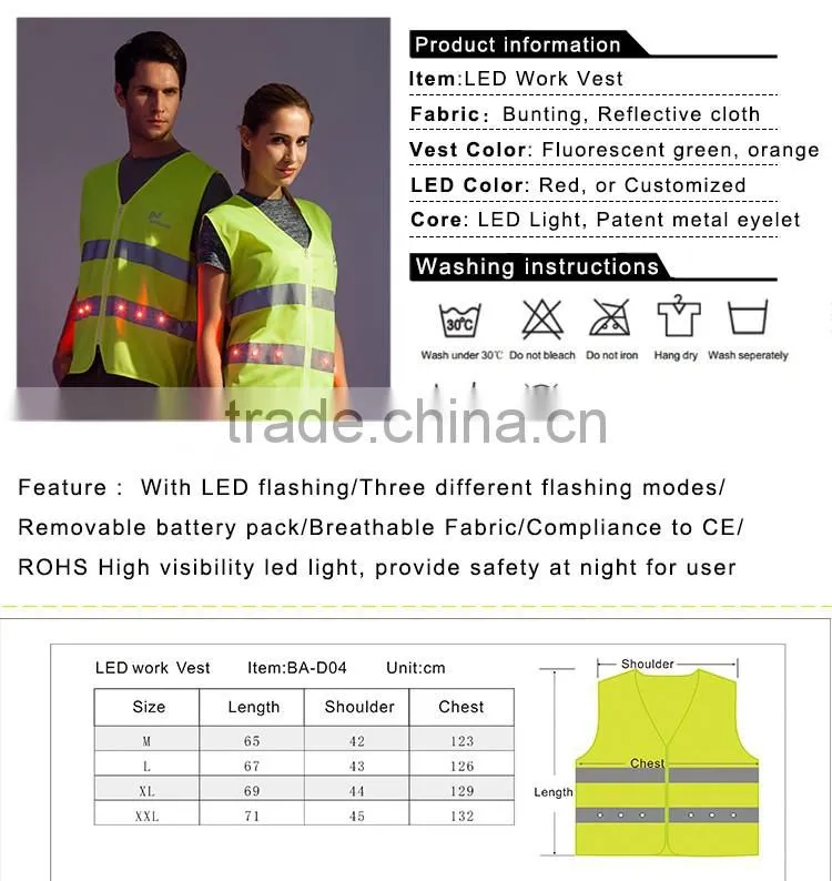 Hi Vis LED Flashing Safety Cleaning Uniform for Road Cleaner