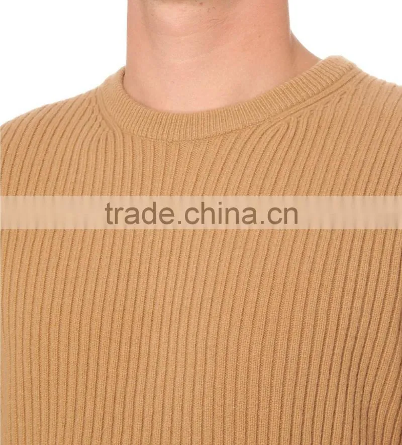 Crew Neck Yellow Color Knitted Jumper Korean Men Sweater with Biker-Inspired Zipper On Cuffs