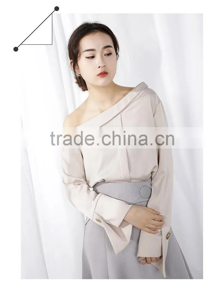 2017 autumn new style chiffon sexy collar diagonal shoulder long sleeve fashion blouse chiffon shirt