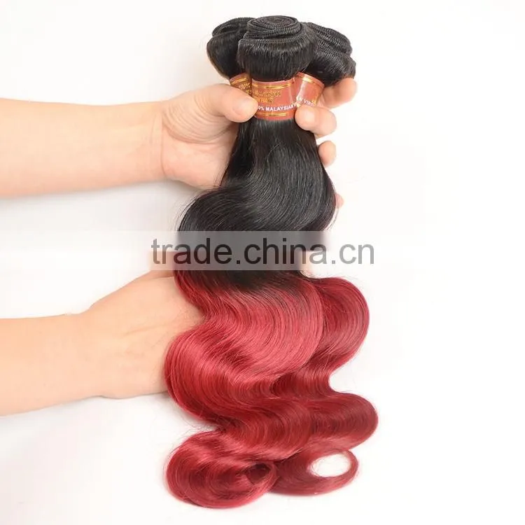 Black Rose 1B/Burgundy Body Wave Malaysian Hair Bundles Ombre Human Hair Weaves Wavy Extension