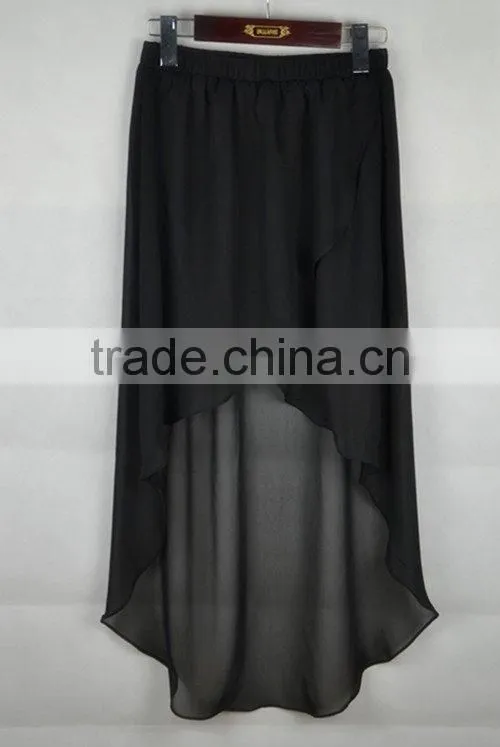 hot selling plain black skirt casual chiffon skirt short front and long back skirts