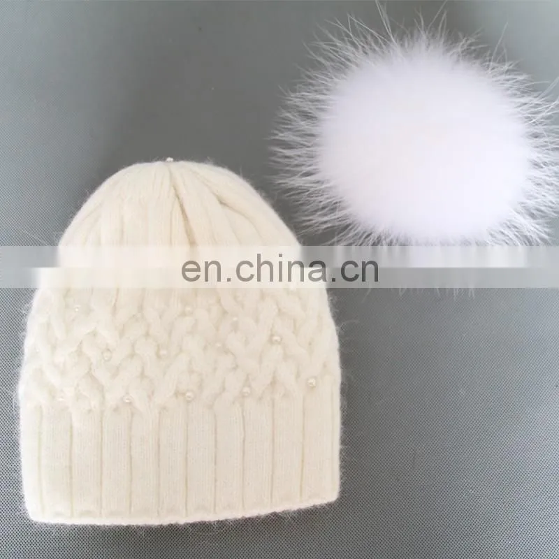 White solid color ladies girls winter hats wool blen beanies